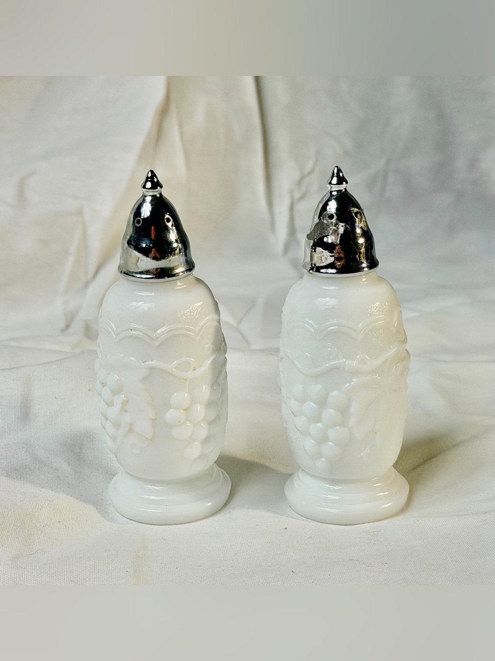 Vintage Imperial Milk Glass Grape Salt Pepper Shakers 1950s USA